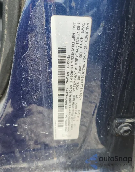 2011 Volkswagen Jetta Tdi из США, поврежденный, VIN 3VWLL7AJ7BM059113